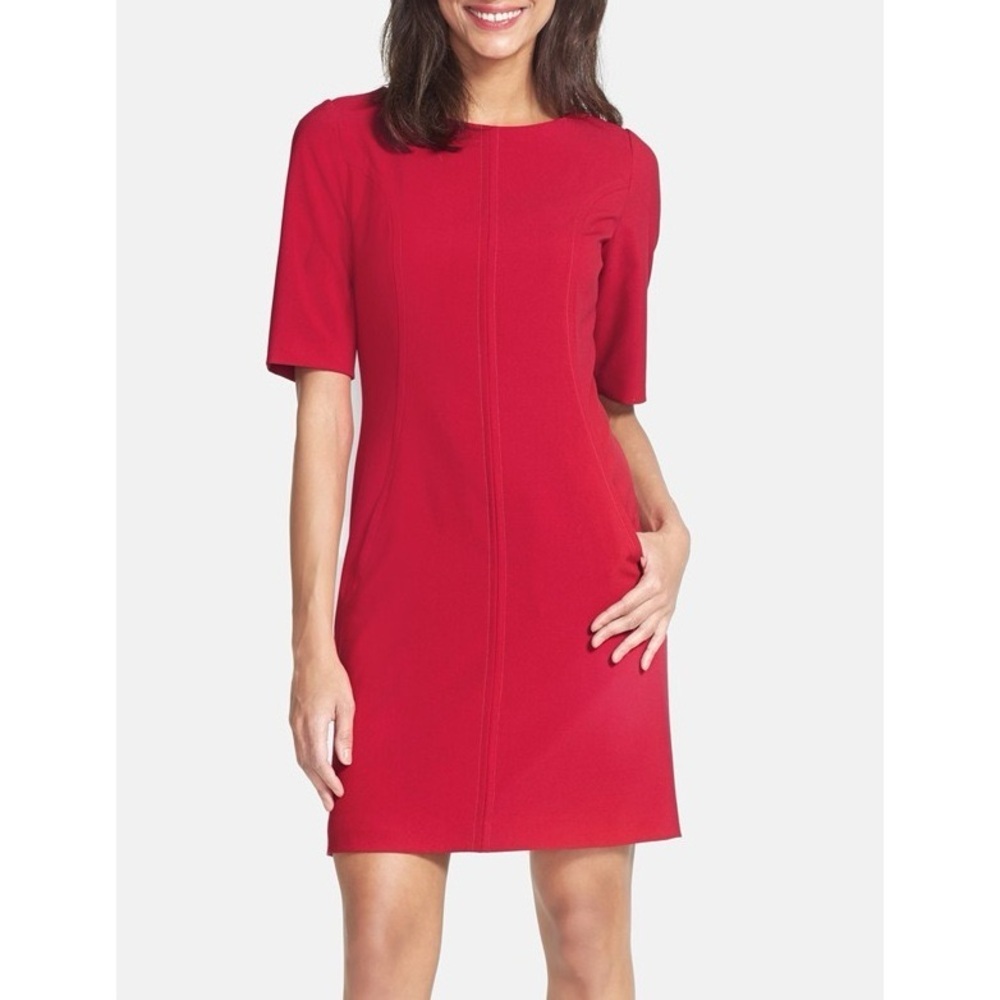 Tahari ASL Red Sheath Dress with 3/4 Sleeves - Picture 6 of 12